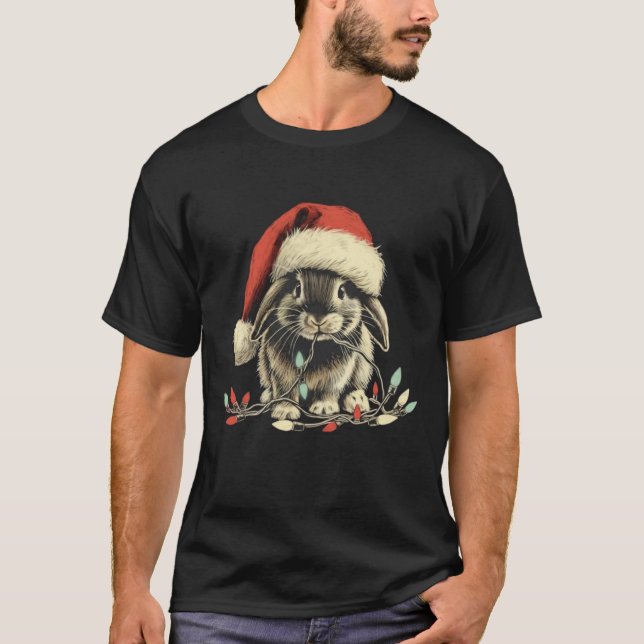 Rabbit Bunny Chew Christmas Light Xmas Holiday  T-Shirt (Vorderseite)