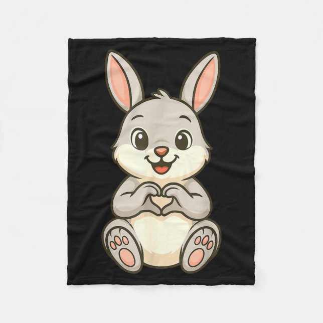 Rabbit Bunny Doing Heart With Hands Valentines Day Fleecedecke (Vorderseite)