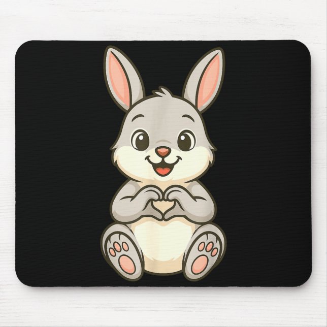 Rabbit Bunny Doing Heart With Hands Valentines Day Mousepad (Vorne)