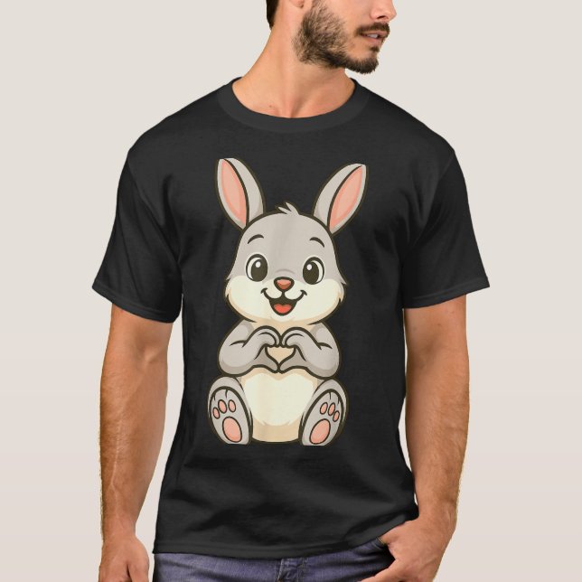 Rabbit Bunny Doing Heart With Hands Valentines Day T-Shirt (Vorderseite)