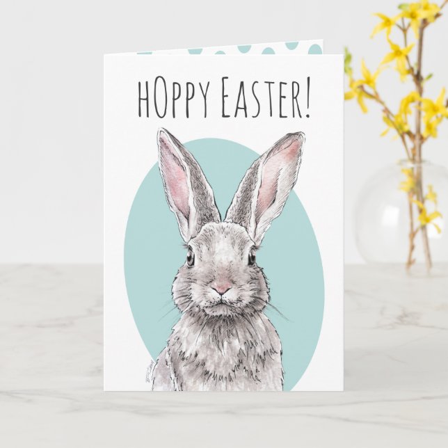 Rabbit Bunny Hoppy Osterzeit Niedlicher Frühling Karte (Gelbe Blume)