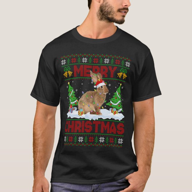 Rabbit Bunny Ugly Xmas Sweater Funny Animal Lights T-Shirt (Vorderseite)