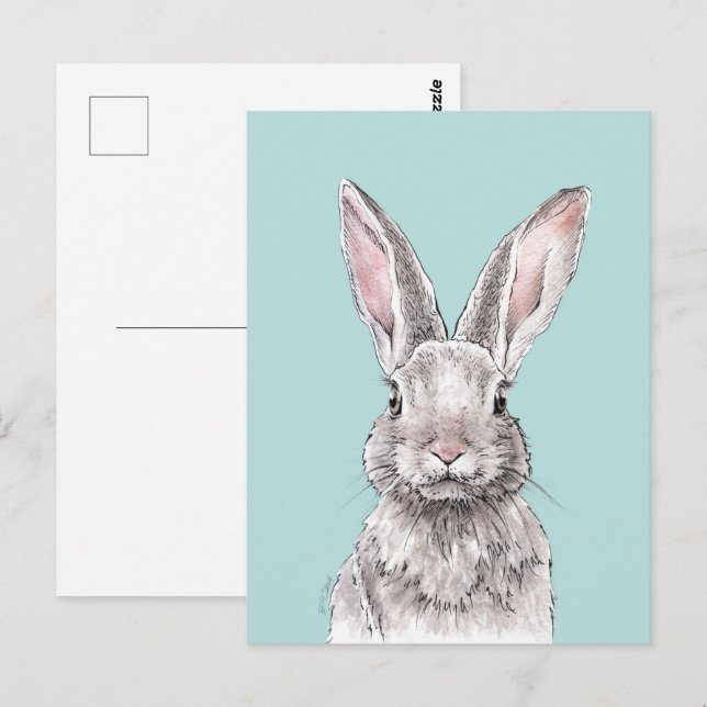 Rabbit Bunny zeichne Niedlichen Frühling Tierart Postkarte (Vorne/Hinten)