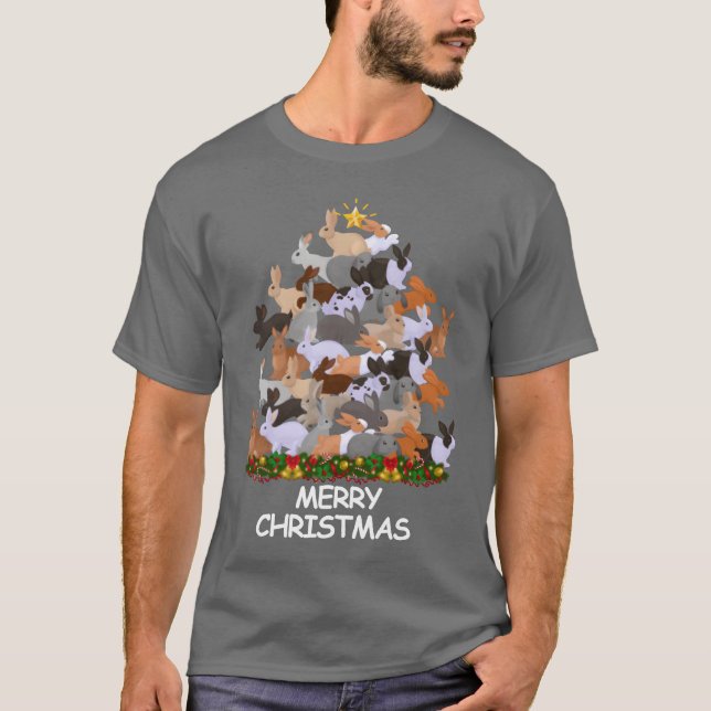 Rabbit Christmasree Frohe Weihnachtsgeschenk T-Shirt (Vorderseite)