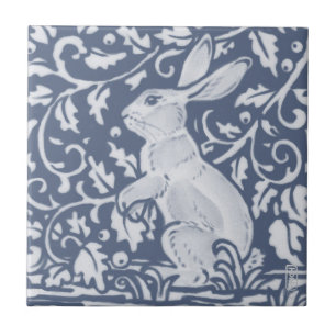 Rabbit Denim Blue White Botanical Dedham Delft Fliese