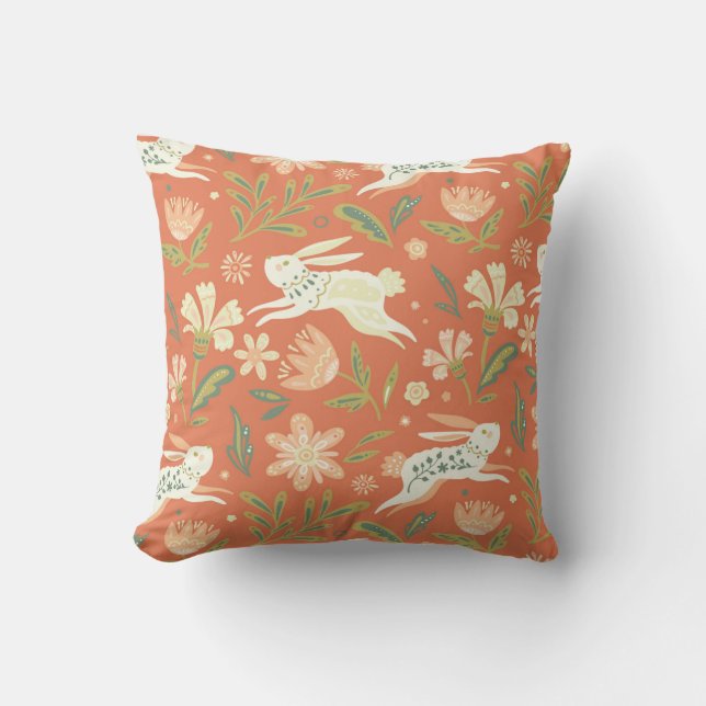 Rabbit Florals Throw Pillow Kissen (Vorderseite)