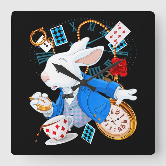 Rabbit Gift | Alice In Wonderland  - White Rabbit Quadratische Wanduhr (Vorderseite)