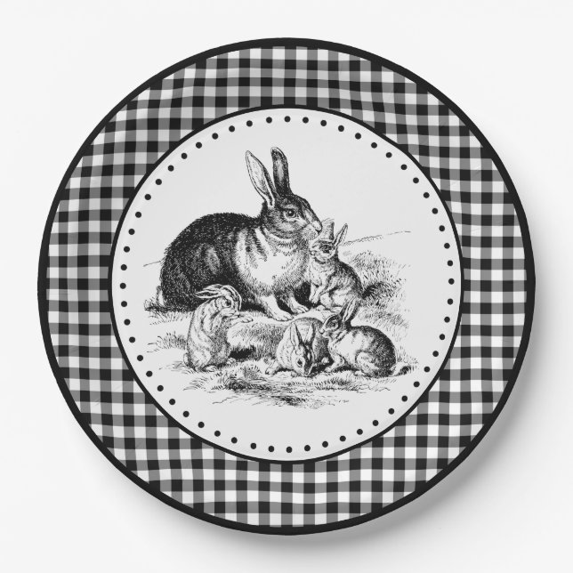 Rabbit Gingham Pappteller (Vorderseite)