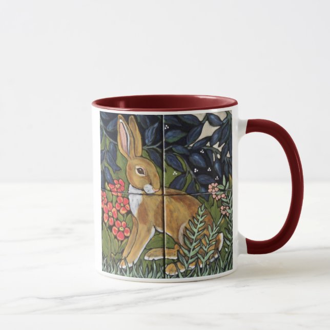 Rabbit Hare in Forest William Morris Style Tasse (Rechts)