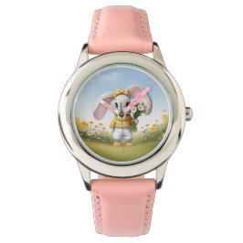 Rabbit holding bouquet of white daisies armbanduhr