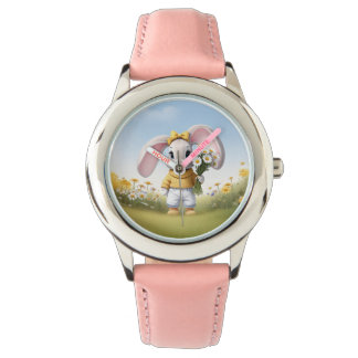 Rabbit holding bouquet of white daisies armbanduhr