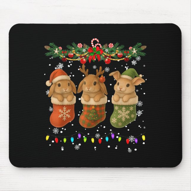 Rabbit In Christmas Socks Lights Rabbit Xmas  Mousepad (Vorne)