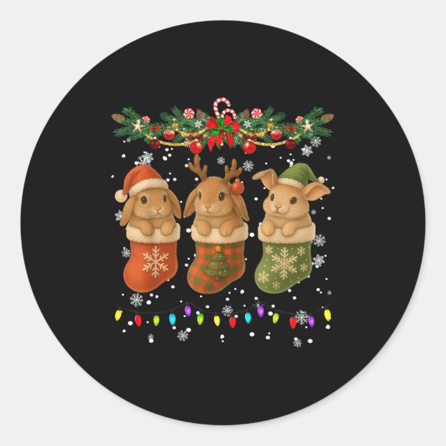 Rabbit In Christmas Socks Lights Rabbit Xmas  Runder Aufkleber (Vorderseite)