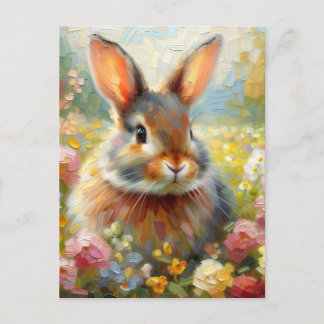 Rabbit in Floral Field Spring Artwork Postkarte