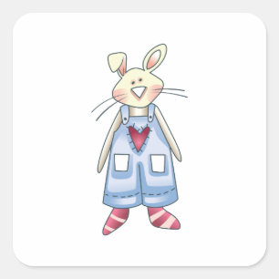 RABBIT IN OVERALLEN QUADRATISCHER AUFKLEBER