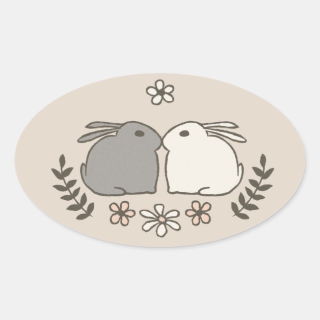 Rabbit Kiss Ovaler Aufkleber (Vorderseite)