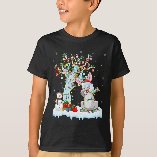 Rabbit Lights Xmas Tree Funny Dabbing Rabbit Chris T-Shirt (Vorderseite)