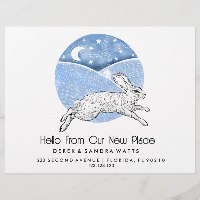 Rabbit  Lino Style Change of Address Card  Flyer (Vorne)