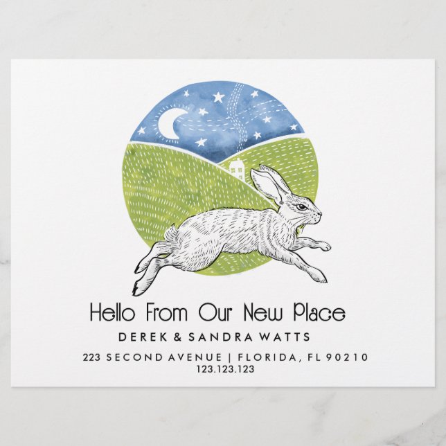 Rabbit  Lino Style Change of Address Card  Flyer (Vorne)