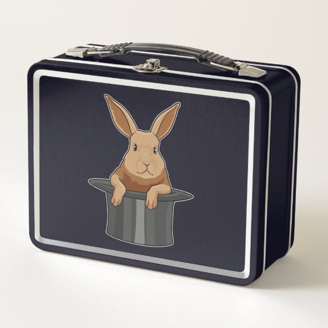 Rabbit Magician Magician Hut Metall Brotdose (Vorderseite)