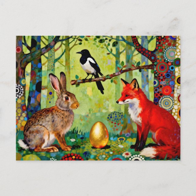 Rabbit, Magpie, Fox and “The Forest’s Secret”  Postkarte (Vorderseite)