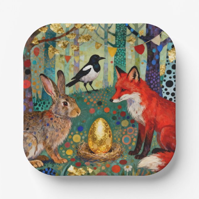 Rabbit, Magpie, Fox and “The Golden Goose Egg” Pappteller (Vorderseite)