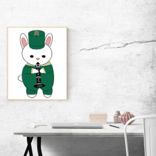 Rabbit Marching Band Klarinette Green Gold Poster