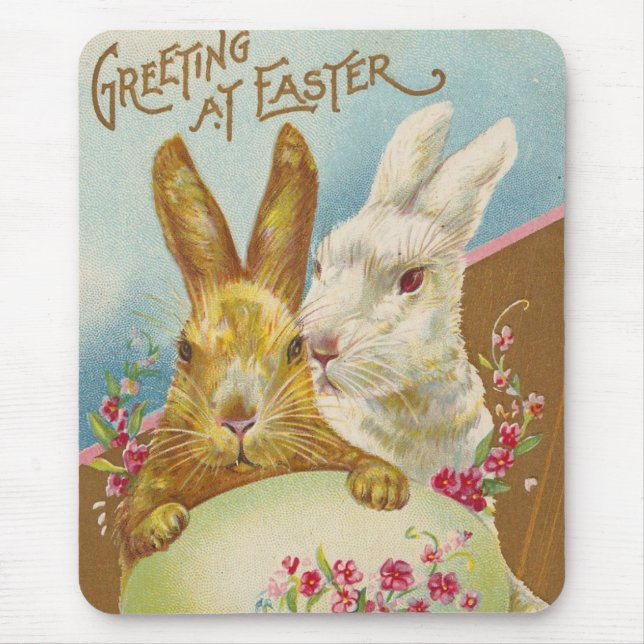 Rabbit Oaster Greetings Vintag Mousepad (Vorne)