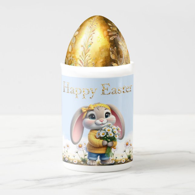 Rabbit pink ears white daisies Happy Easter Prozellantasse (Von Creator hochgeladen)