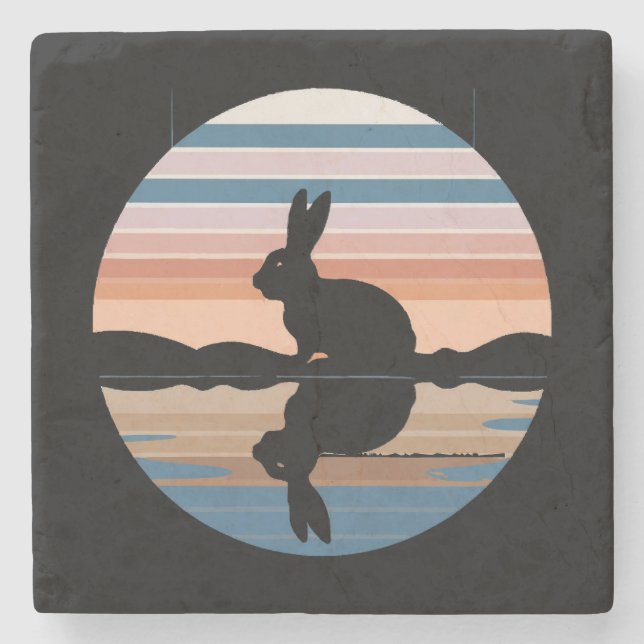 Rabbit Retro Sunset Steinuntersetzer (Vorderseite)