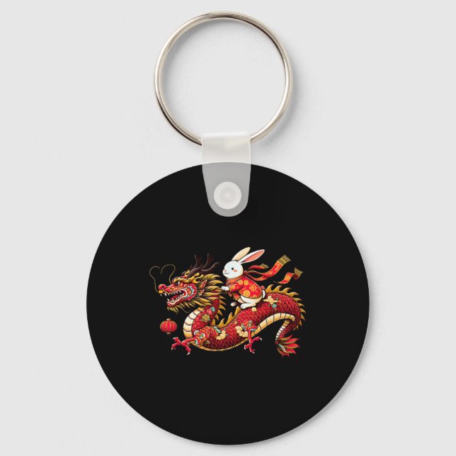 Rabbit Ride Chinese Dragon Funny Mens Womens Happy Schlüsselanhänger (Vorderseite)