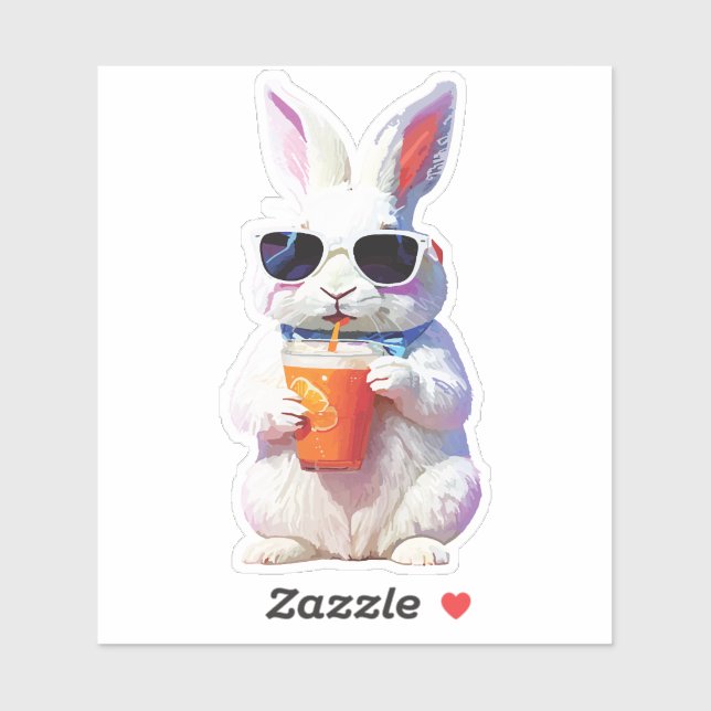 Rabbit Sticker with Sunglasses and Drink (Blatt)