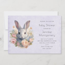 Rabbit Surrounded by Flowers Cute Baby Shower Einladung