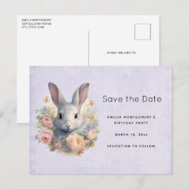 Rabbit Surrounded by Pastel Flowers Cute Ankündigungspostkarte
