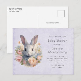 Rabbit Surrounded by Pastel Flowers Cute Birthday Einladungspostkarte