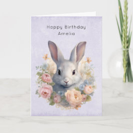 Rabbit Surrounded by Pastel Flowers Cute Birthday Karte