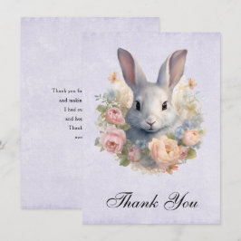 Rabbit Surrounded by Pastel Flowers Cute Dankeskarte