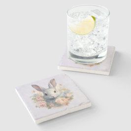 Rabbit Surrounded by Pastel Flowers Cute Steinuntersetzer