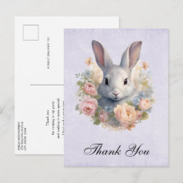 Rabbit Surrounded by Pastel Flowers Cute Thank You Postkarte