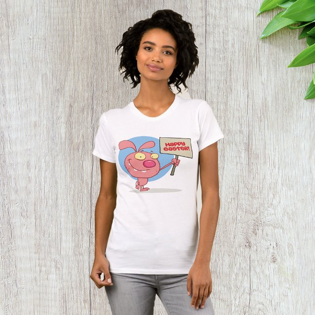 Rabbit Tenant Un Joyeux T-shirt Femme Signe Pâques (Créateur téléchargé)