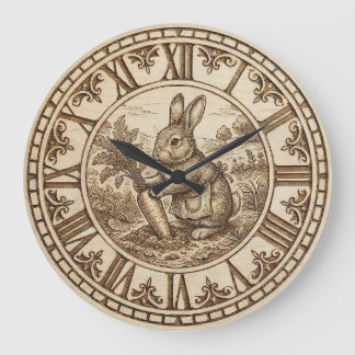 Rabbit Wall Clock – Wood-Burned Style Große Wanduhr