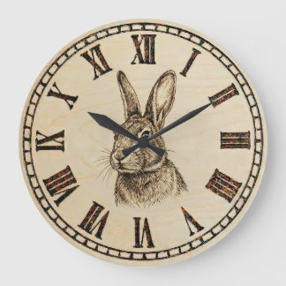 Rabbit Wall Clock | Wood-Burned Style  Große Wanduhr