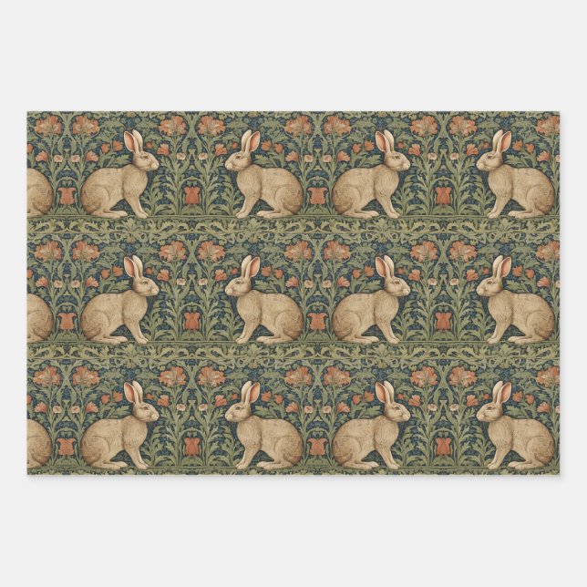 Rabbit Willian Morris Inspiriert Wrapping Paper Geschenkpapier Set (Vorderseite)