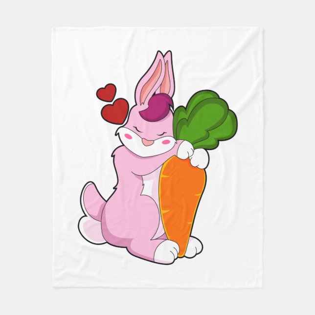 Rabbit with Carrot and Heart Fleecedecke (Vorderseite)