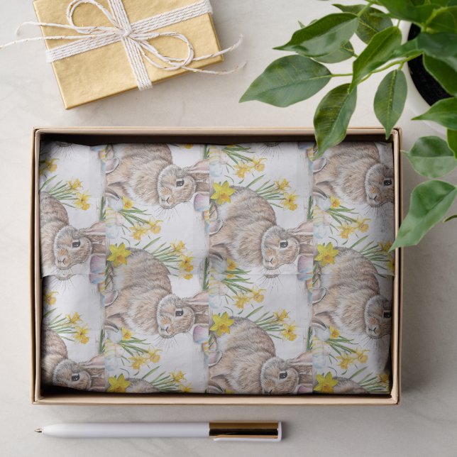 Rabbit with Daffodils  All-Over Print  Seidenpapier (Geschenk)