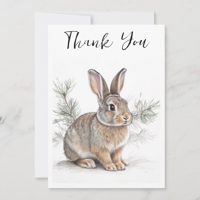 Rabbit with Pine  Wildlife Thank You Card Dankeskarte (Vorderseite)