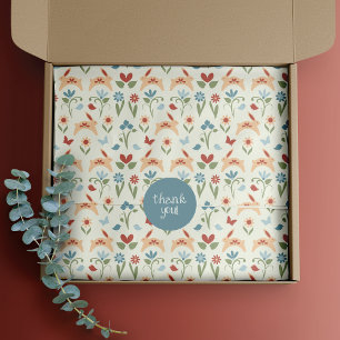 Rabbits, Birds and Hearts Folk Art Seidenpapier