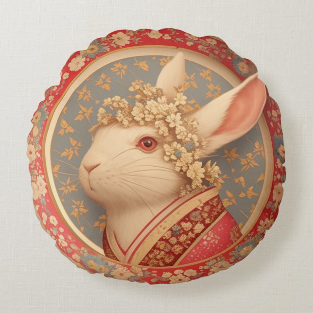 Rabbit's Royal Dress Rundes Kissen (Vorderseite)