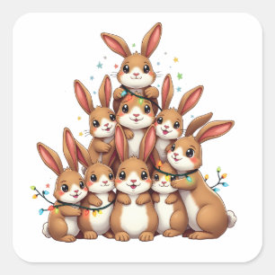 Rabbits Weihnachtsbaum frohe WeihnachtsWeihnachtsW Quadratischer Aufkleber