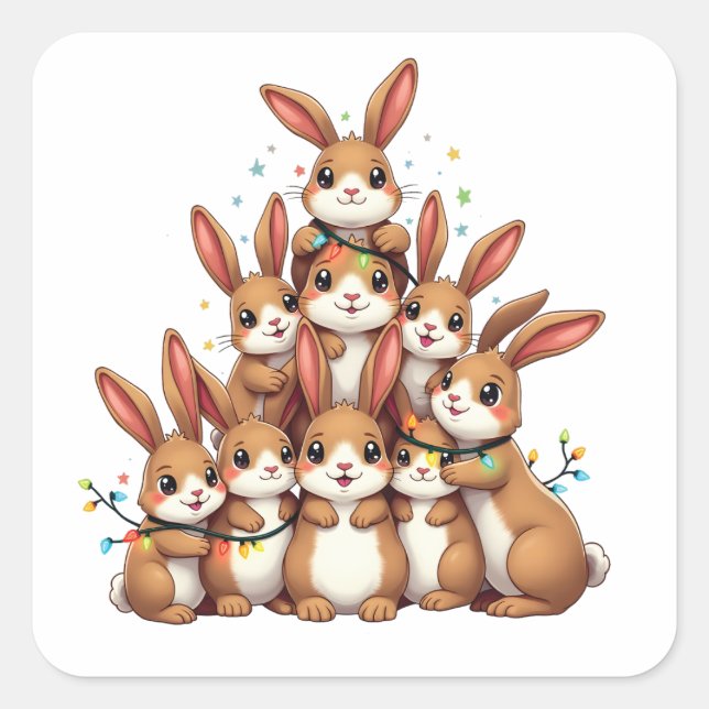 Rabbits Weihnachtsbaum frohe WeihnachtsWeihnachtsW Quadratischer Aufkleber (Vorderseite)